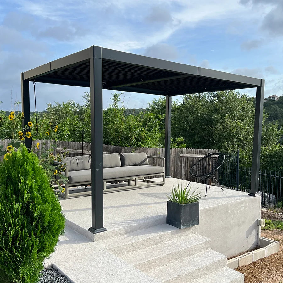 PURPLE LEAF Outdoor Louvered Pergola Patio Sun Shade Shelter with Adjustable Hardtop Patio Pergola Grey