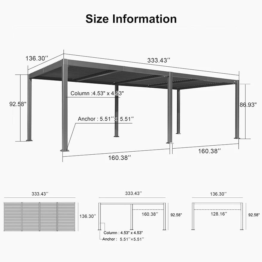 PURPLE LEAF Louvered Pergola Outdoor Aluminum Pergola Patio Pergola with Adjustable Roof for Deck Garden Yard Hardtop Gazebo