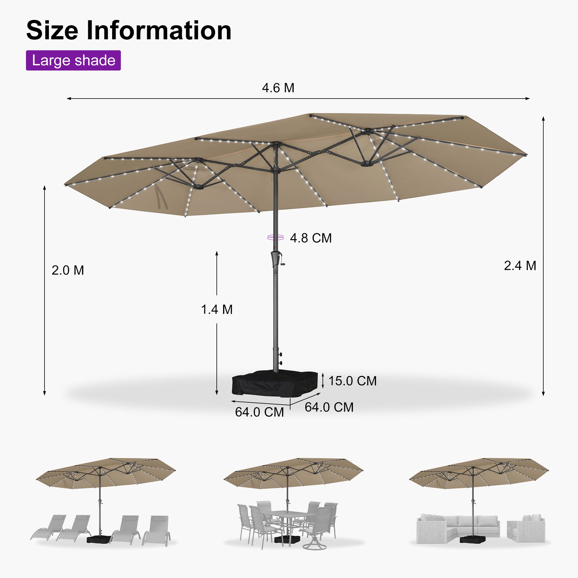PURPLE LEAF Double-Sided Market Umbrella with Light Large Patio Umbrellas with Base