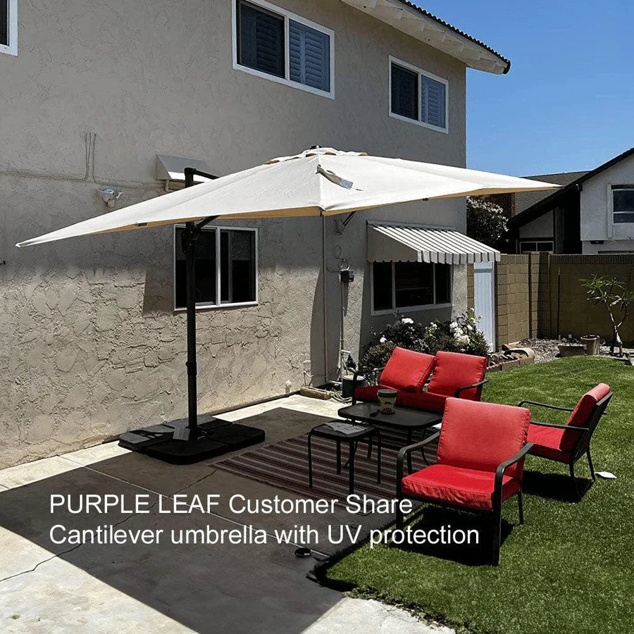PURPLE LEAF Outdoor Umbrella Square Aluminum Cantilever Umbrella with 360° Rotation for Garden pool beach