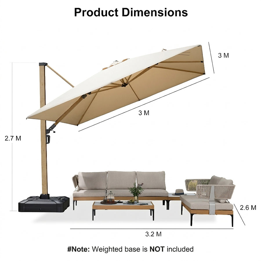 PURPLE LEAF Wood Grain Cantilever Patio Umbrella Aluminum Outdoor Umbrellas
