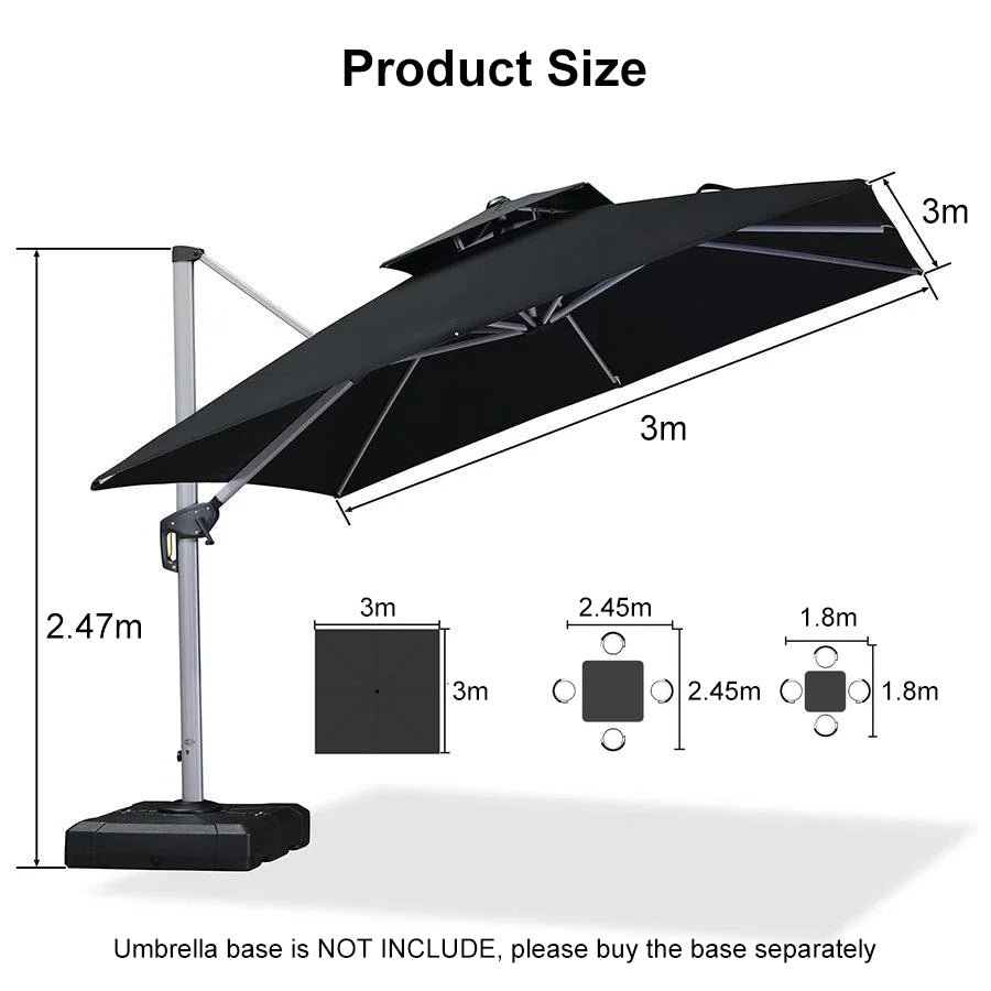 PURPLE LEAF Double Top 360° Rotation Windproof Square Cantilever Patio Classic Umbrella