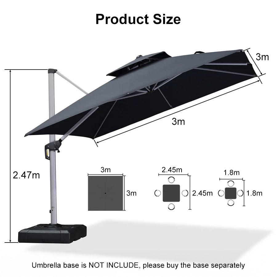 PURPLE LEAF Double Top 360° Rotation Windproof Square Cantilever Patio Classic Umbrella