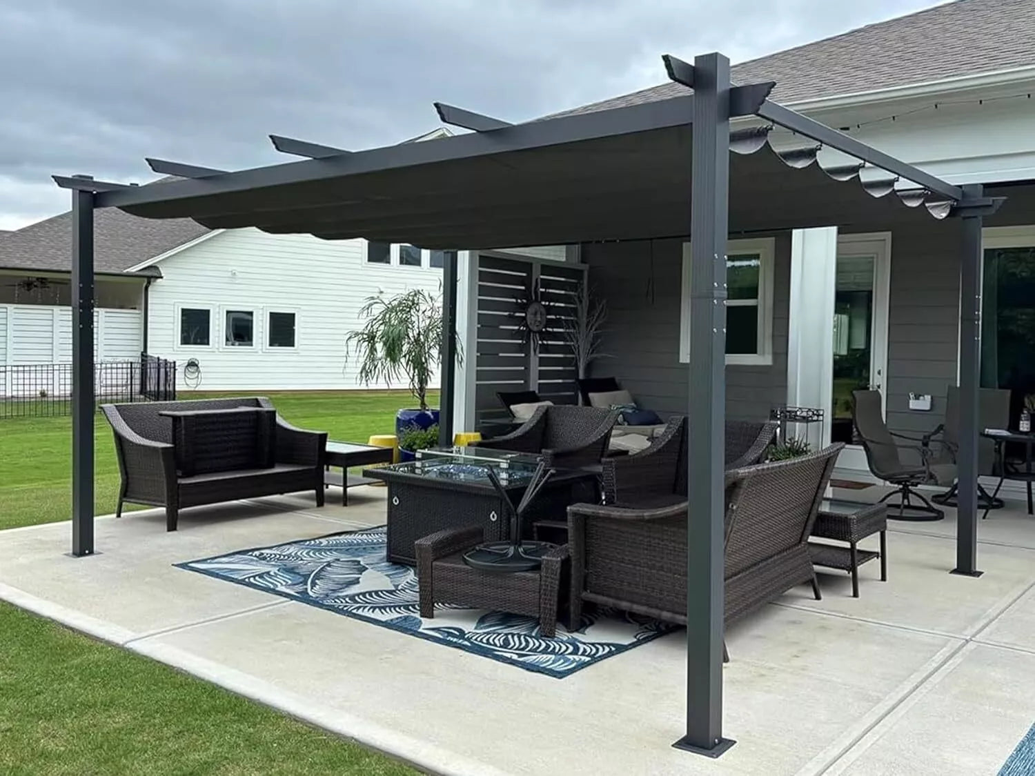 PURPLE LEAF 10 x 13 ft Outdoor Retractable Pergola with Sun Shade Canopy Patio Aluminum Pergola for Garden