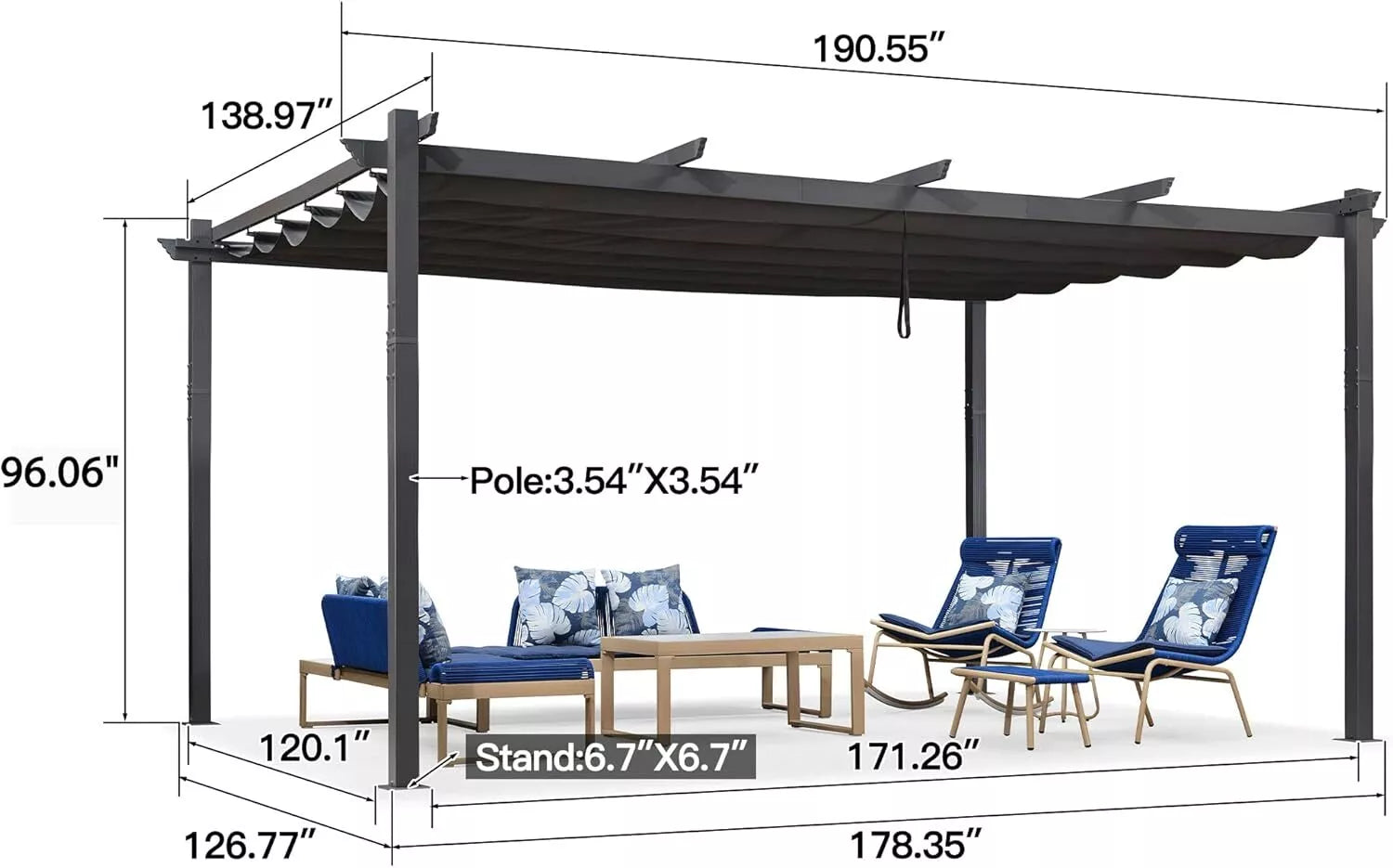 PURPLE LEAF 10 x 13 ft Outdoor Retractable Pergola with Sun Shade Canopy Patio Aluminum Pergola for Garden