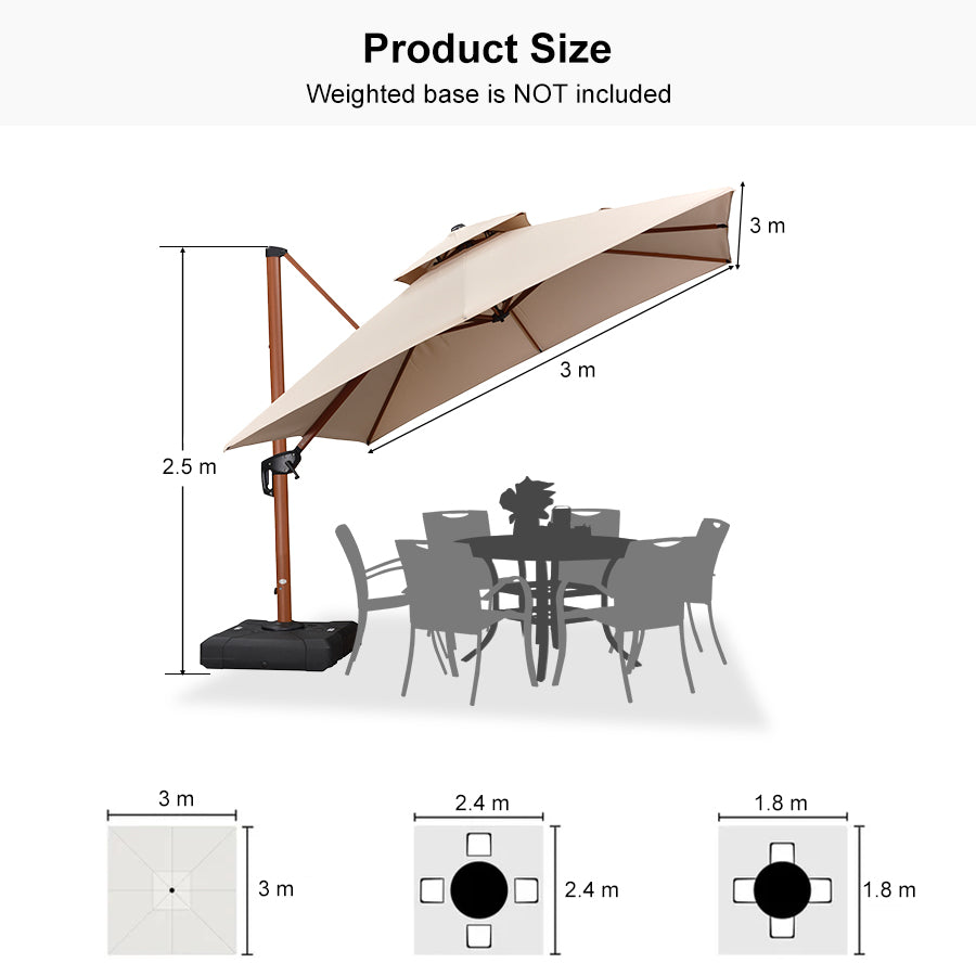PURPLE LEAF Double Top Square Aluminium Umbrellas in Wood Color