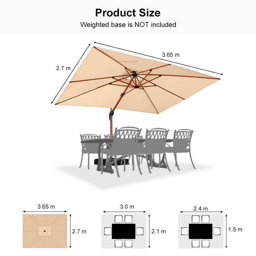 PURPLE LEAF Double Top Rectangle Aluminium Umbrellas in Wood Color