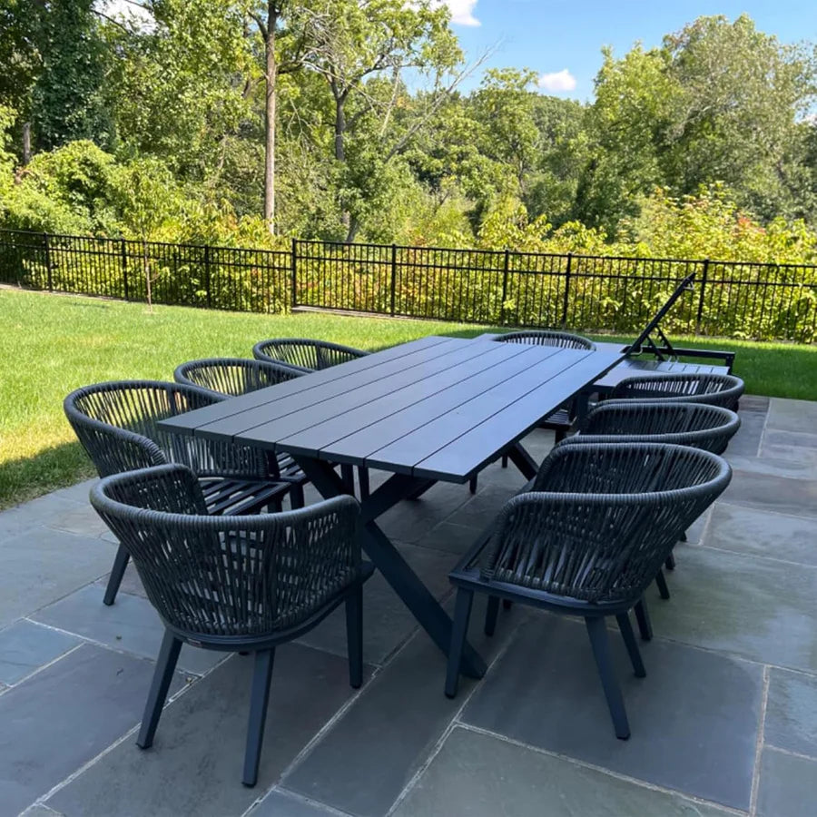 PURPLE LEAF Patio Dining Sets with Aluminum Frame Table & Handwoven Wicker Chairs Grey