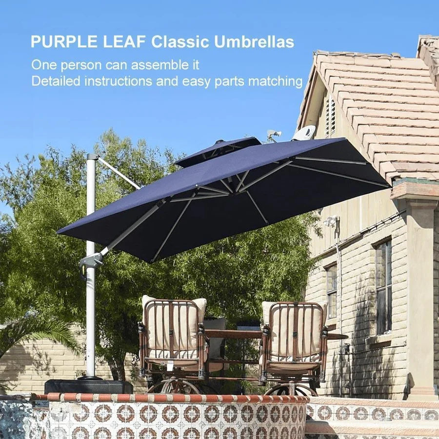PURPLE LEAF Large Square Patio Cantilever Umbrella With Base for Garden Pool Porch