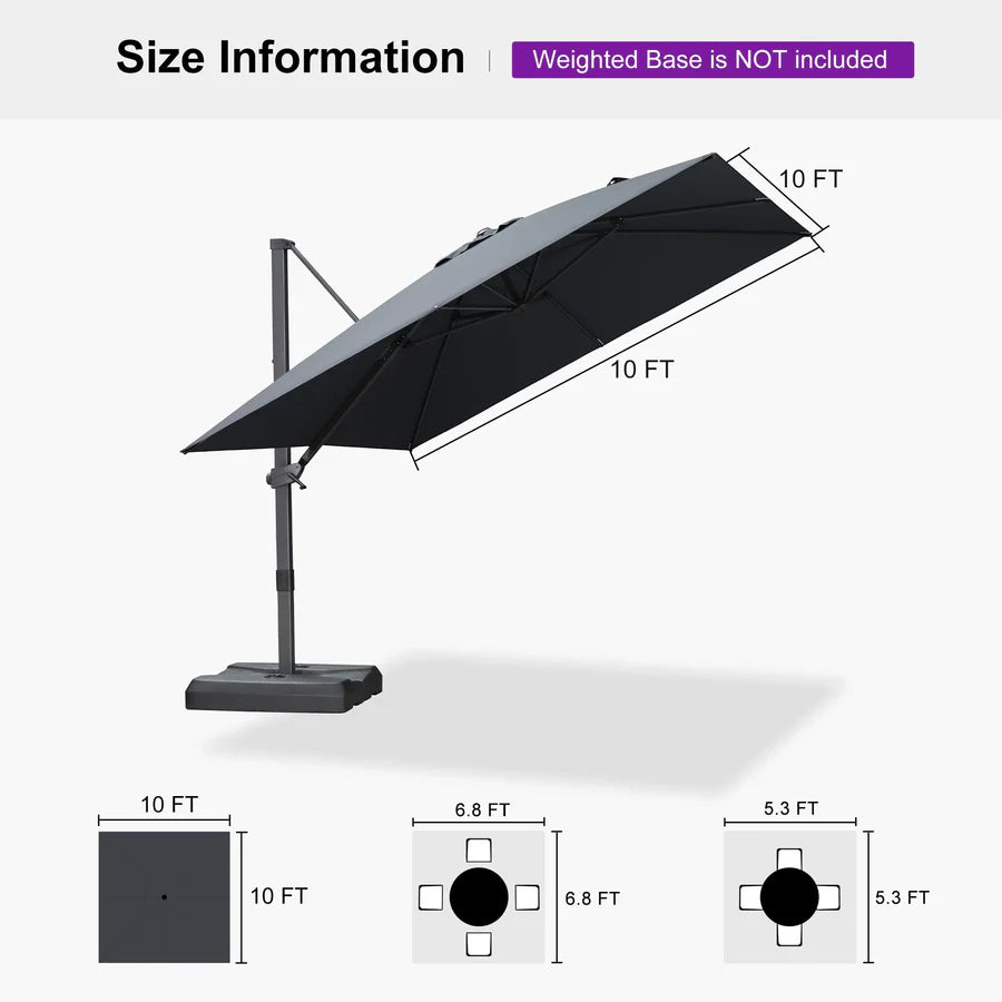 PURPLE LEAF Stepless Tilt Cantilever Umbrella Affordable Outdoor Patio Umbrella