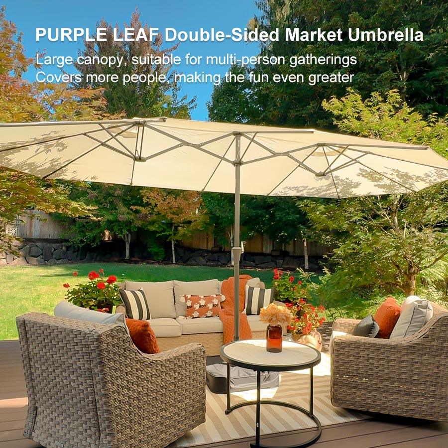 PURPLE LEAF Double-Sided Market Umbrella Large Rectangular Patio Umbrellas with Base