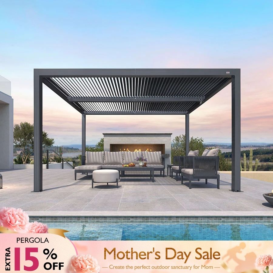 PURPLE LEAF Louvered Pergola Outdoor Aluminum Pergola with Adjustable Roof for Deck Backyard Garden Hardtop Gazebo