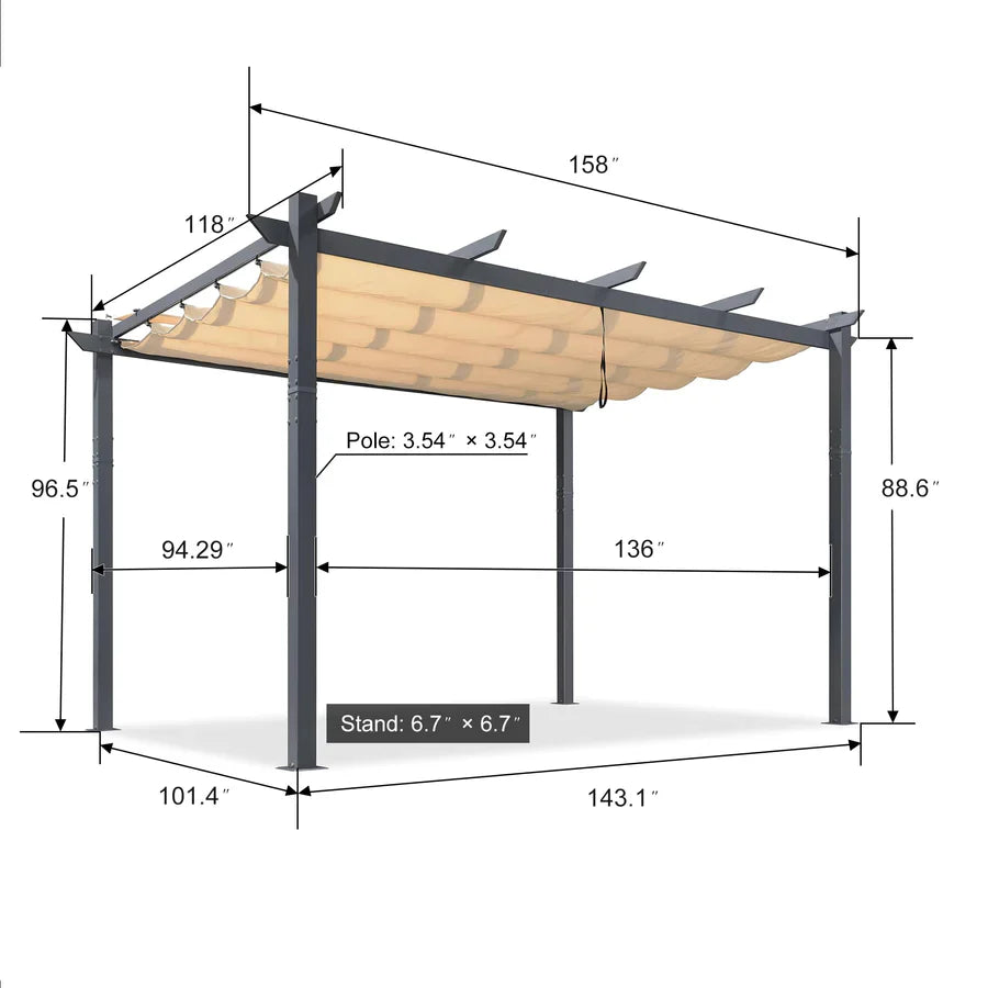 PURPLE LEAF Patio Retractable Pergola with Shade Canopy Modern Grill Gazebo Metal Shelter Pavilion for Porch Deck Garden Backyard Outdoor Pergola