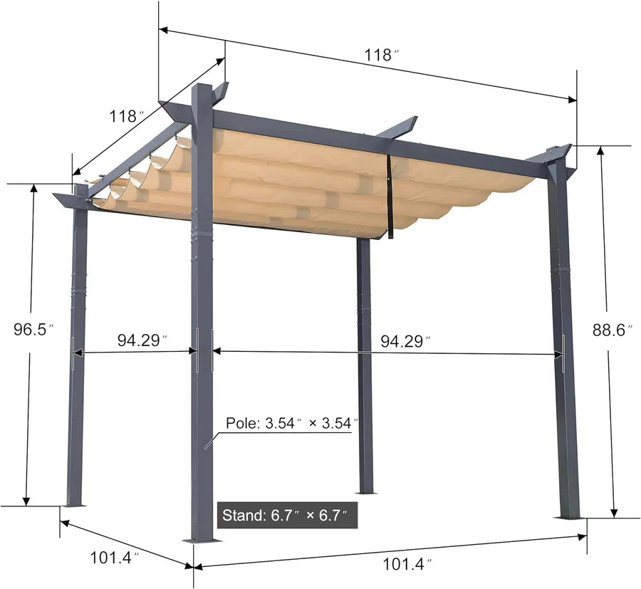PURPLE LEAF Patio Retractable Pergola with Shade Canopy Modern Grill Gazebo Metal Shelter Pavilion for Porch Deck Garden Backyard Outdoor Pergola