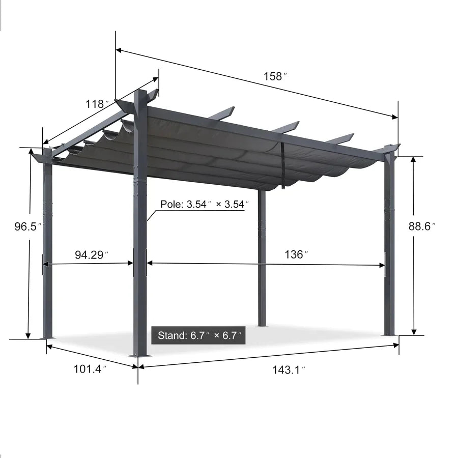 PURPLE LEAF Patio Retractable Pergola with Shade Canopy Modern Grill Gazebo Metal Shelter Pavilion for Porch Deck Garden Backyard Outdoor Pergola