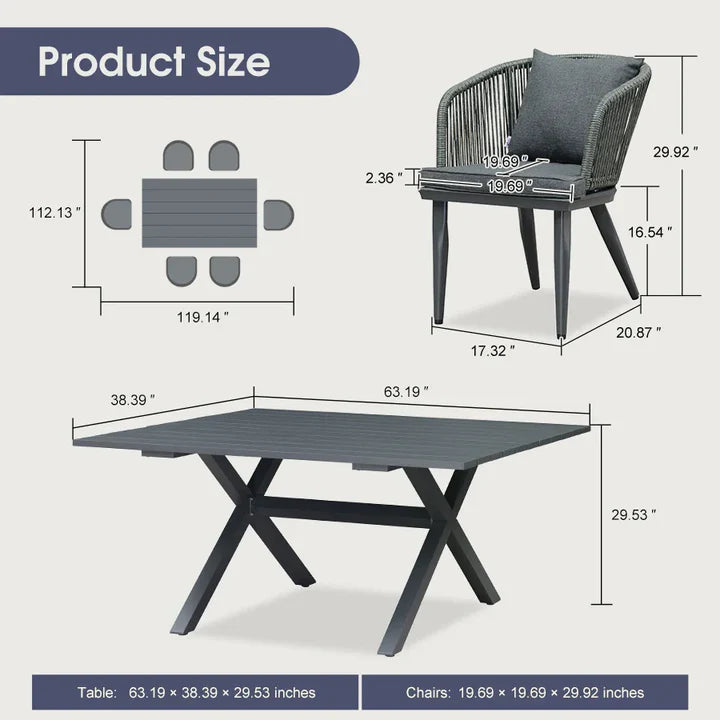 PURPLE LEAF Patio Dining Sets with Aluminum Frame Table & Handwoven Wicker Chairs Grey