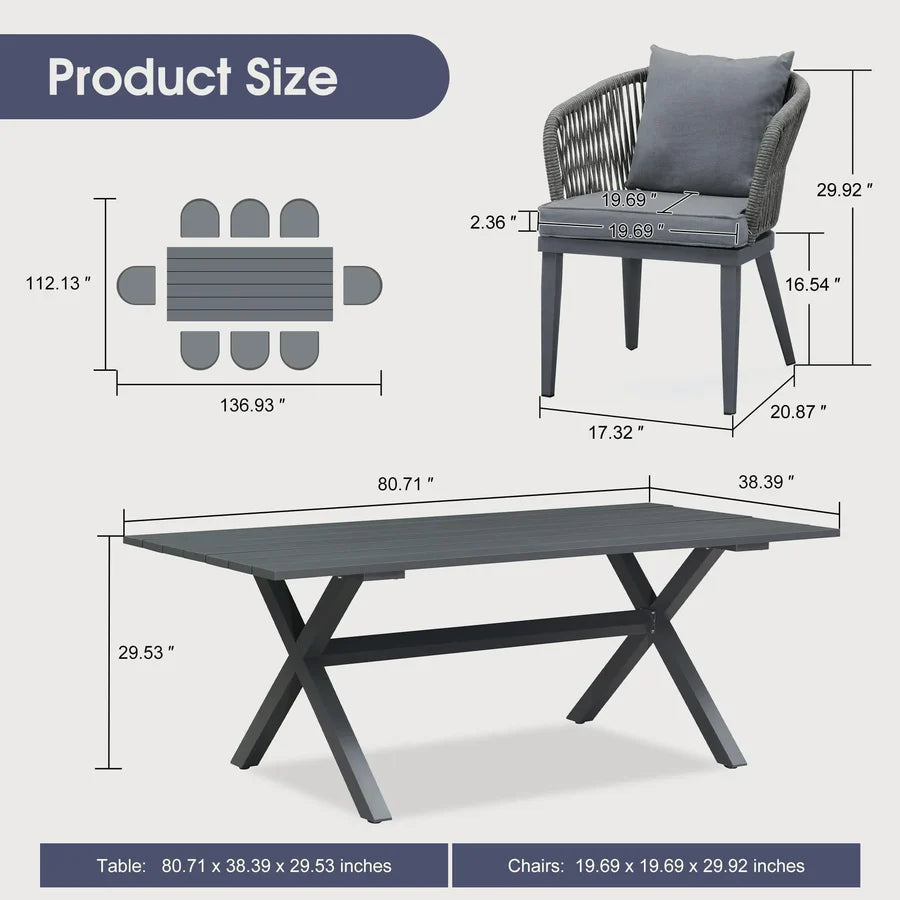 PURPLE LEAF Patio Dining Sets with Aluminum Frame Table & Handwoven Wicker Chairs Grey