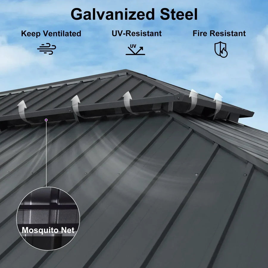 PURPLE LEAF Luxury Patio Gazebo for Backyard Upgraded Heavy Duty Galvanized Steel Roof Enhanced Stability and Premium Curtains