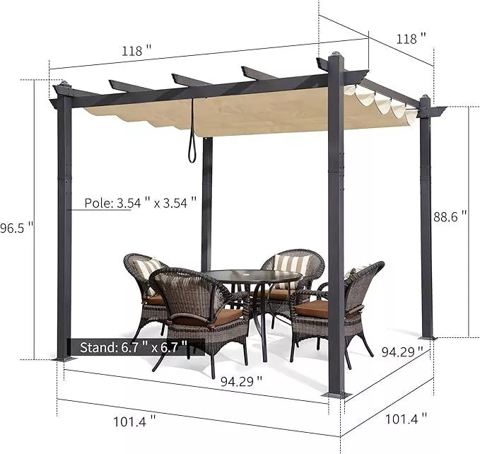 PURPLE LEAF 10 x 13 ft Outdoor Retractable Pergola with Sun Shade Canopy Patio Aluminum Pergola for Garden