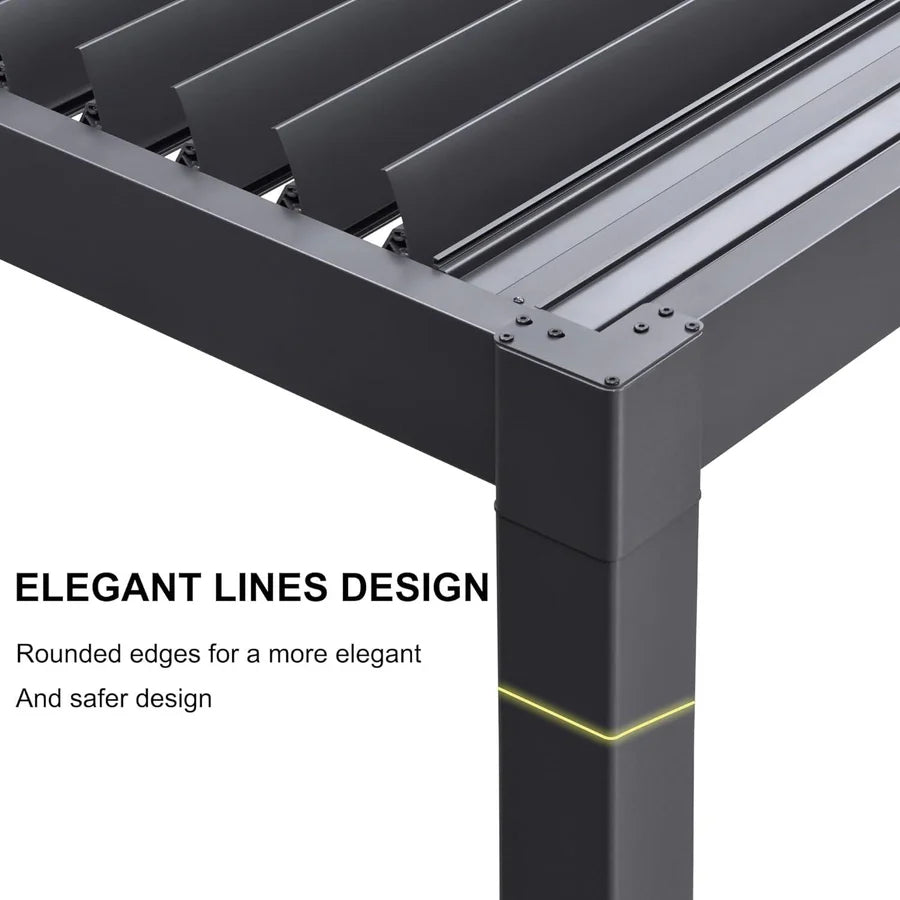 PURPLE LEAF Caesar Solar Louvered Pergola with LED Strip Lights and Control Panel Aluminum Outdoor Pergola with Adjustable Roof for Patio Deck Garden Yard Gray
