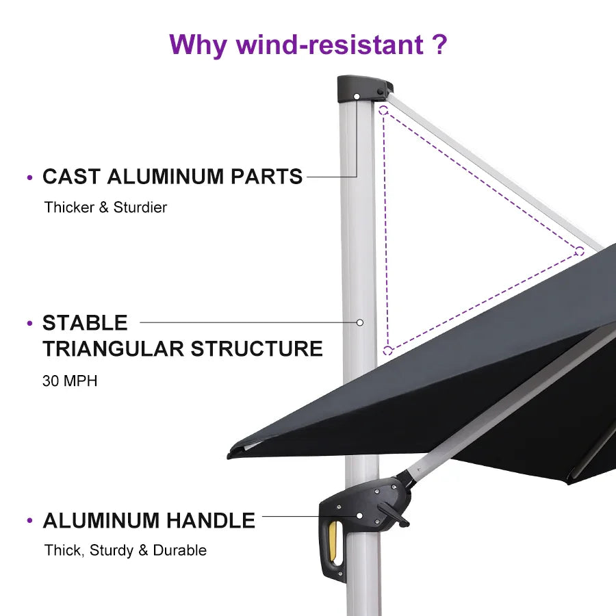 PURPLE LEAF Large Rectangular Porch Umbrella Outside Cantilever Patio Yard Umbrella
