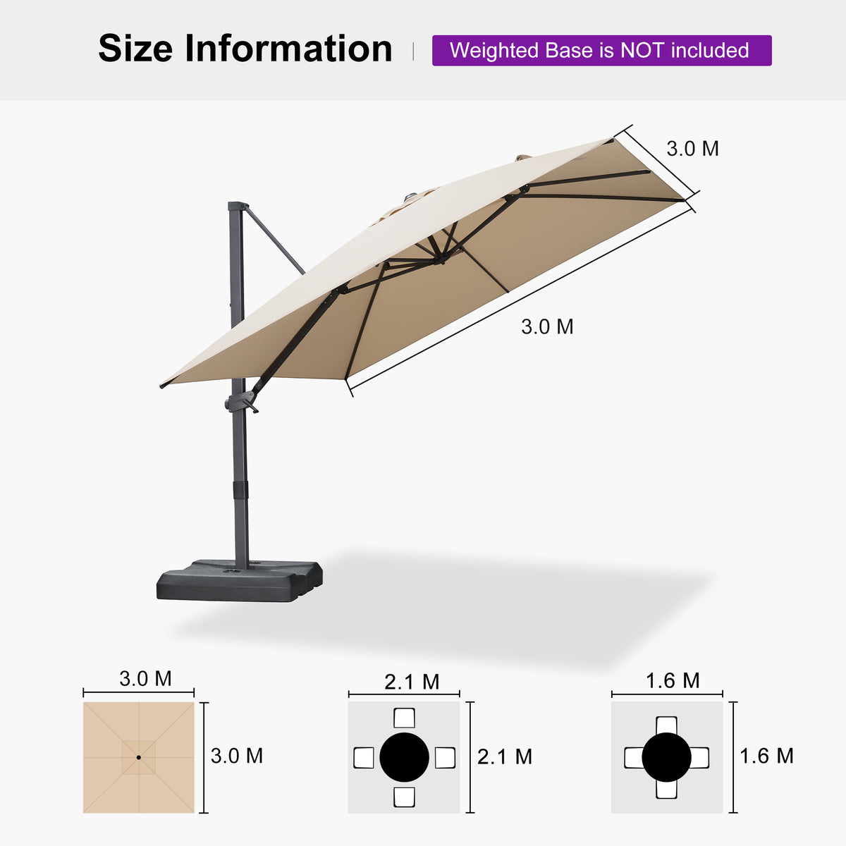PURPLE LEAF Stepless Tilt Cantilever Umbrella Affordable Outdoor Patio Umbrella