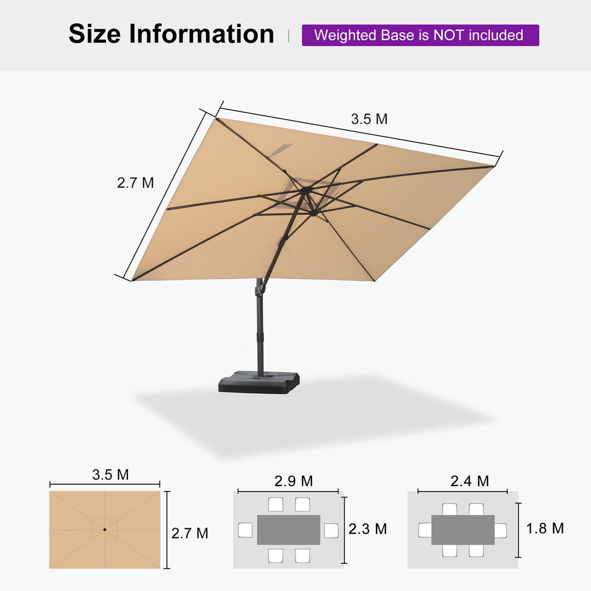 PURPLE LEAF Stepless Tilt Cantilever Umbrella Affordable Outdoor Patio Umbrella