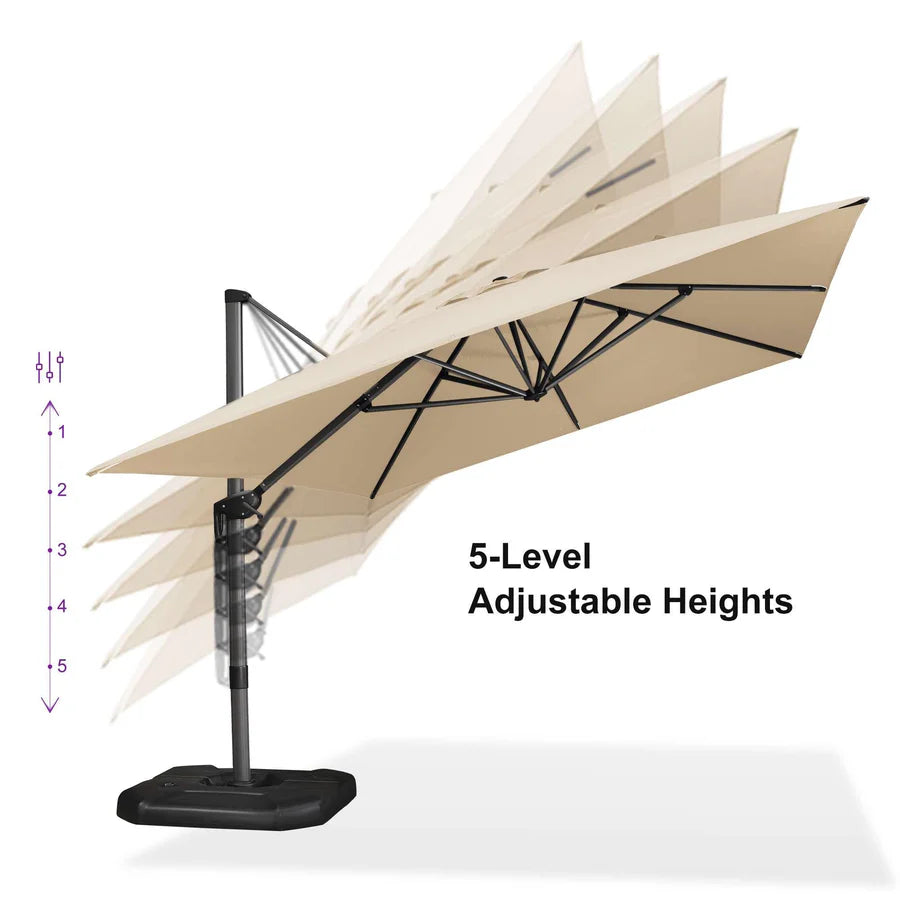 PURPLE LEAF Outdoor Umbrella Square Aluminum Cantilever Umbrella with 360° Rotation for Garden pool beach
