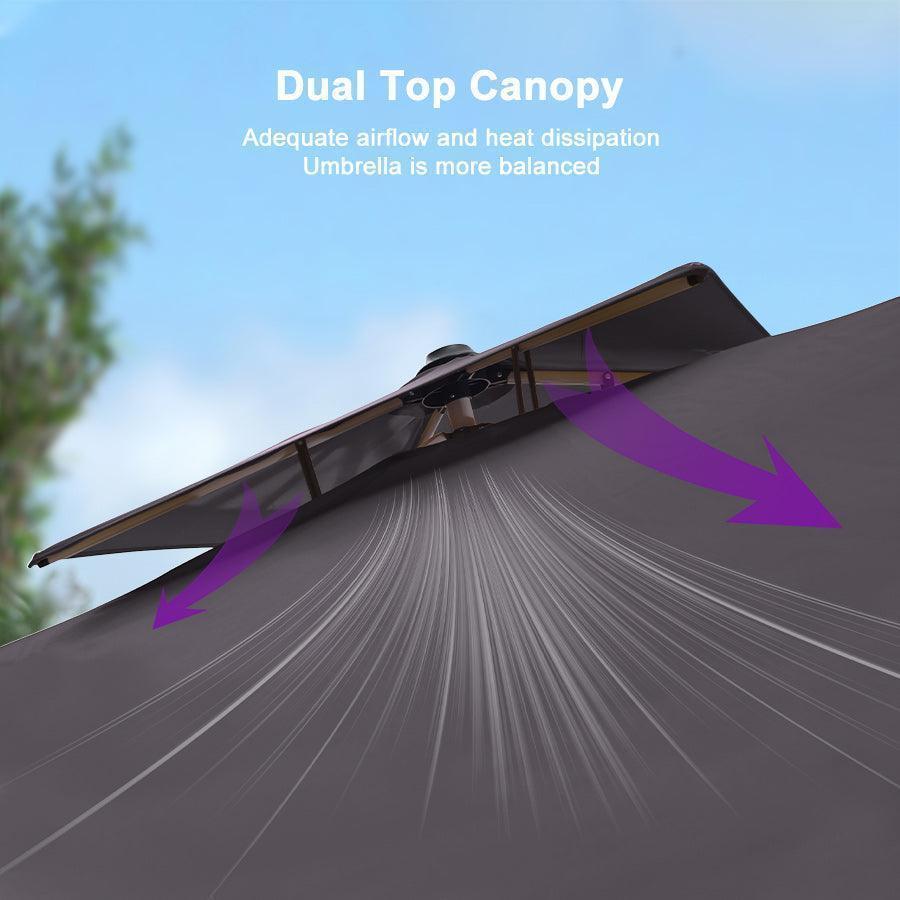 PURPLE LEAF Double Top 360° Rotation Windproof Square Cantilever Patio Classic Umbrella