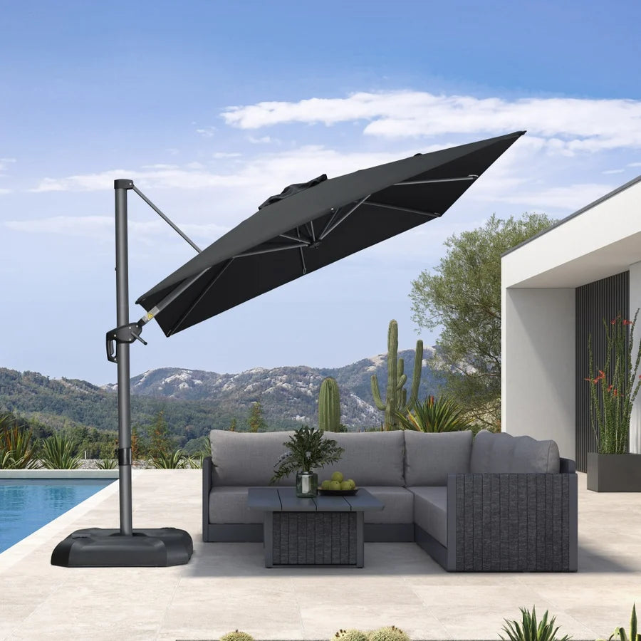 PURPLE LEAF Outdoor Umbrella Square Aluminium Cantilever Umbrella with 360° Rotation for Garden pool beach