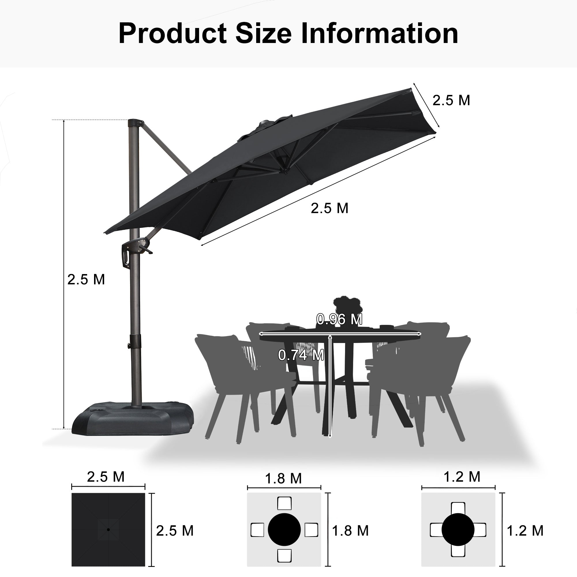 PURPLE LEAF Outdoor Umbrella Square Aluminium Cantilever Umbrella with 360° Rotation for Garden pool beach
