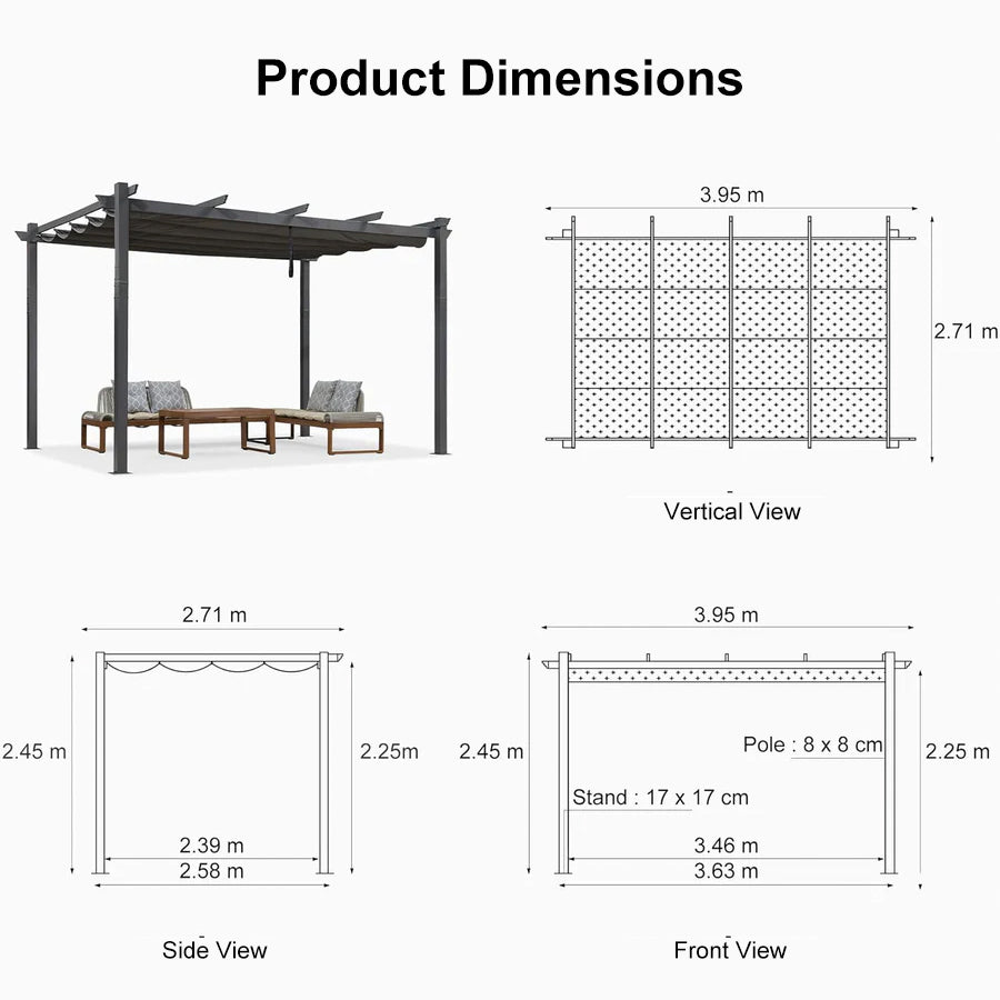 PURPLE LEAF Outdoor Retractable Pergola with Sun Shade Canopy Patio Aluminum Pergola for Garden