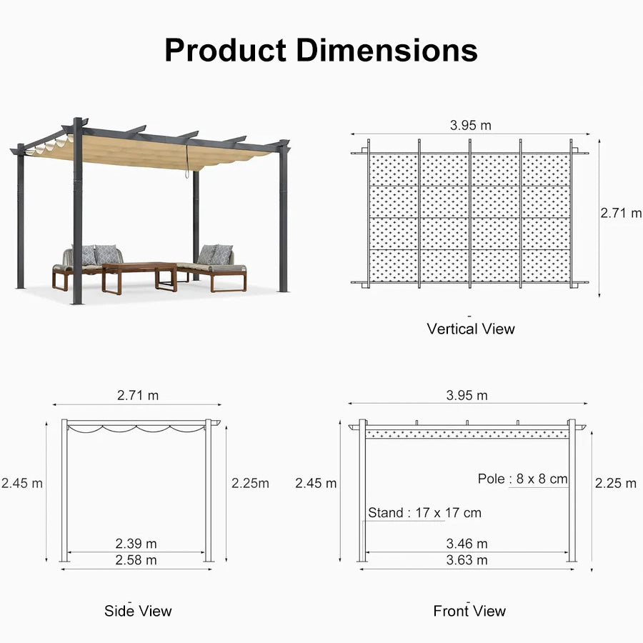 PURPLE LEAF Outdoor Retractable Pergola with Sun Shade Canopy Patio Aluminum Pergola for Garden