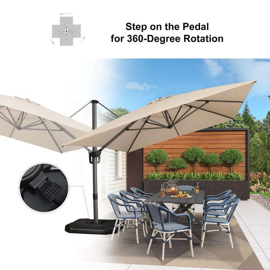 PURPLE LEAF Outdoor Umbrella Square Aluminum Cantilever Umbrella with 360° Rotation for Garden pool beach