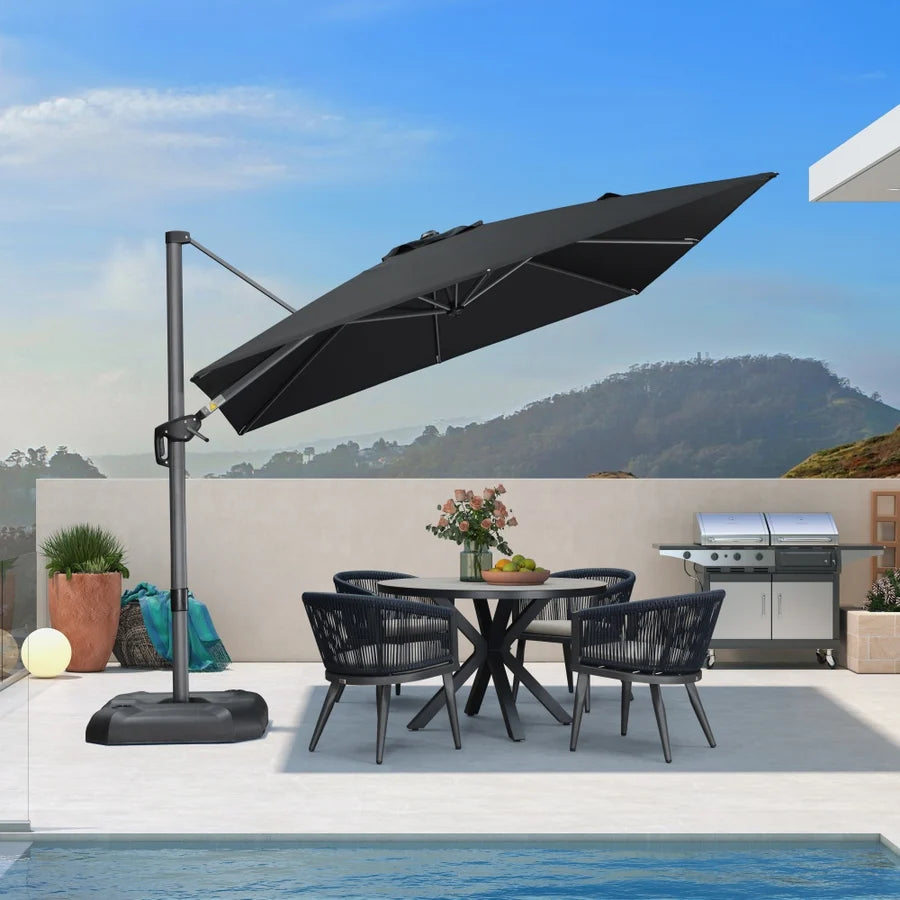 PURPLE LEAF Outdoor Umbrella Square Aluminium Cantilever Umbrella with 360° Rotation for Garden pool beach