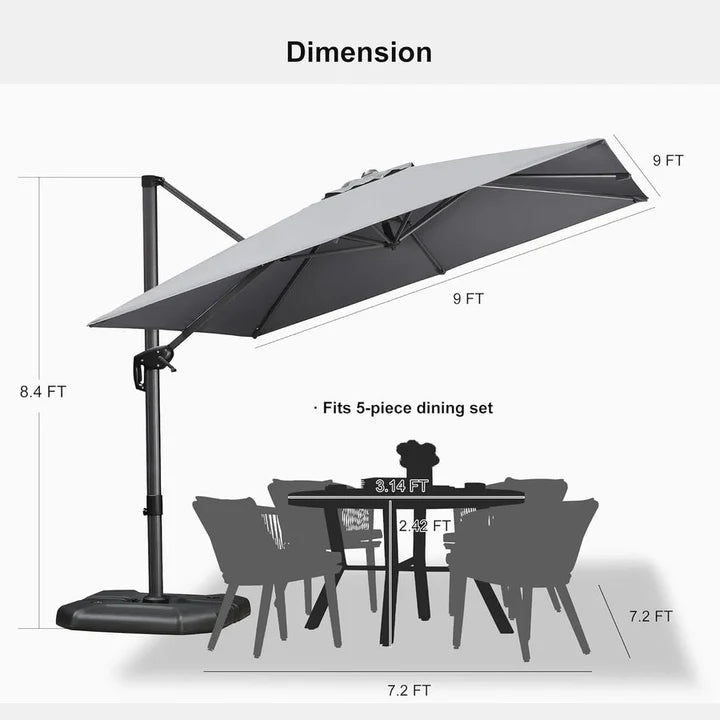 PURPLE LEAF Outdoor Umbrella Square Aluminum Cantilever Umbrella with 360° Rotation for Garden pool beach