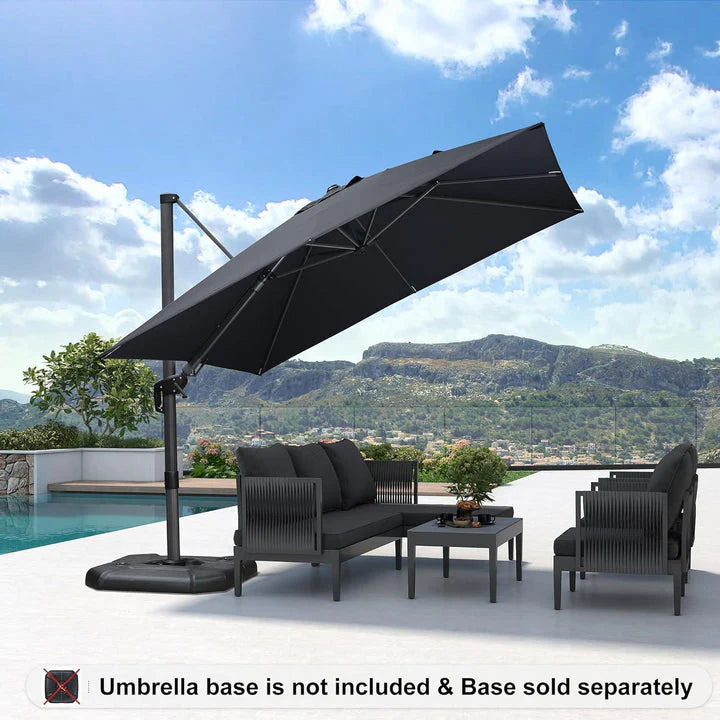 PURPLE LEAF Outdoor Umbrella Square Aluminum Cantilever Umbrella with 360° Rotation for Garden pool beach
