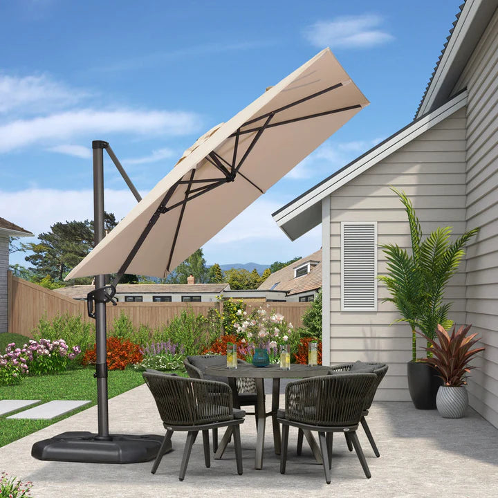 PURPLE LEAF Outdoor Umbrella Square Aluminum Cantilever Umbrella with 360° Rotation for Garden pool beach
