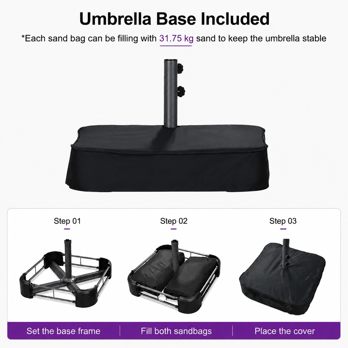 PURPLE LEAF Double-Sided Market Umbrella with Light Large Patio Umbrellas with Base