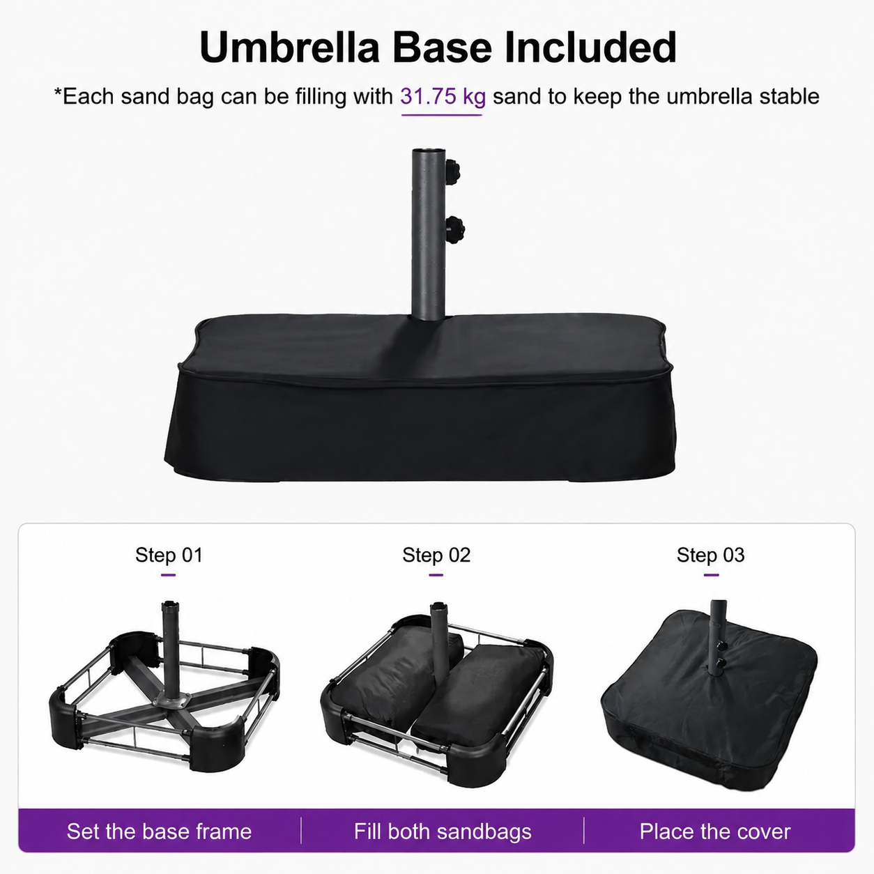 PURPLE LEAF Double-Sided Market Umbrella Large Rectangular Patio Umbrellas with Base