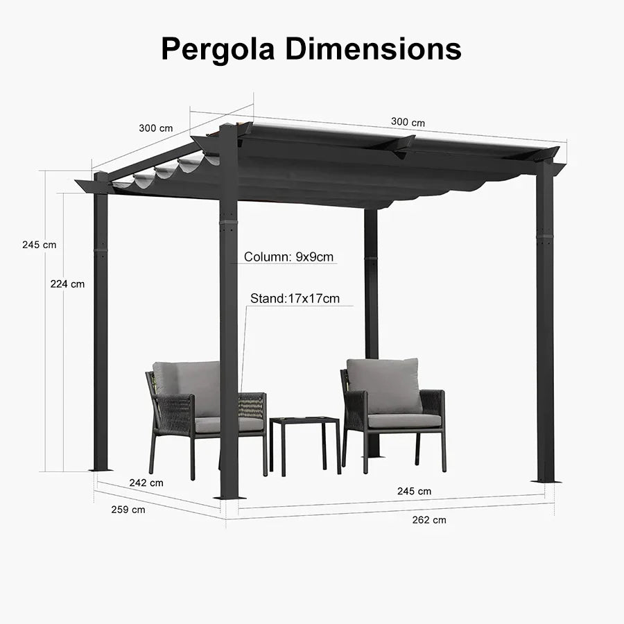 PURPLE LEAF Retractable Pergola with Double Sun Shade Canopy Heavy-Duty Aluminum Pergola