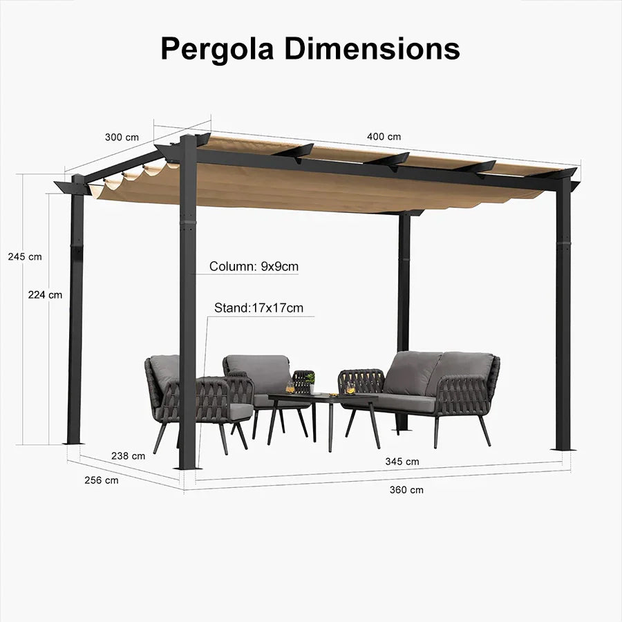 PURPLE LEAF Retractable Pergola with Double Sun Shade Canopy Heavy-Duty Aluminum Pergola