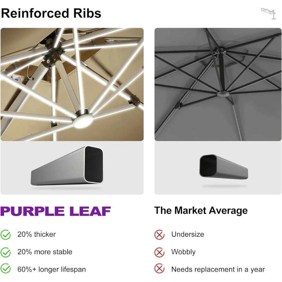 PURPLE LEAF Double Top Square Outdoor LED Umbrellas