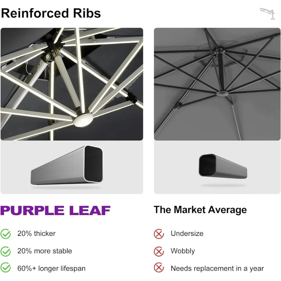 PURPLE LEAF Double Top Square Outdoor LED Umbrellas