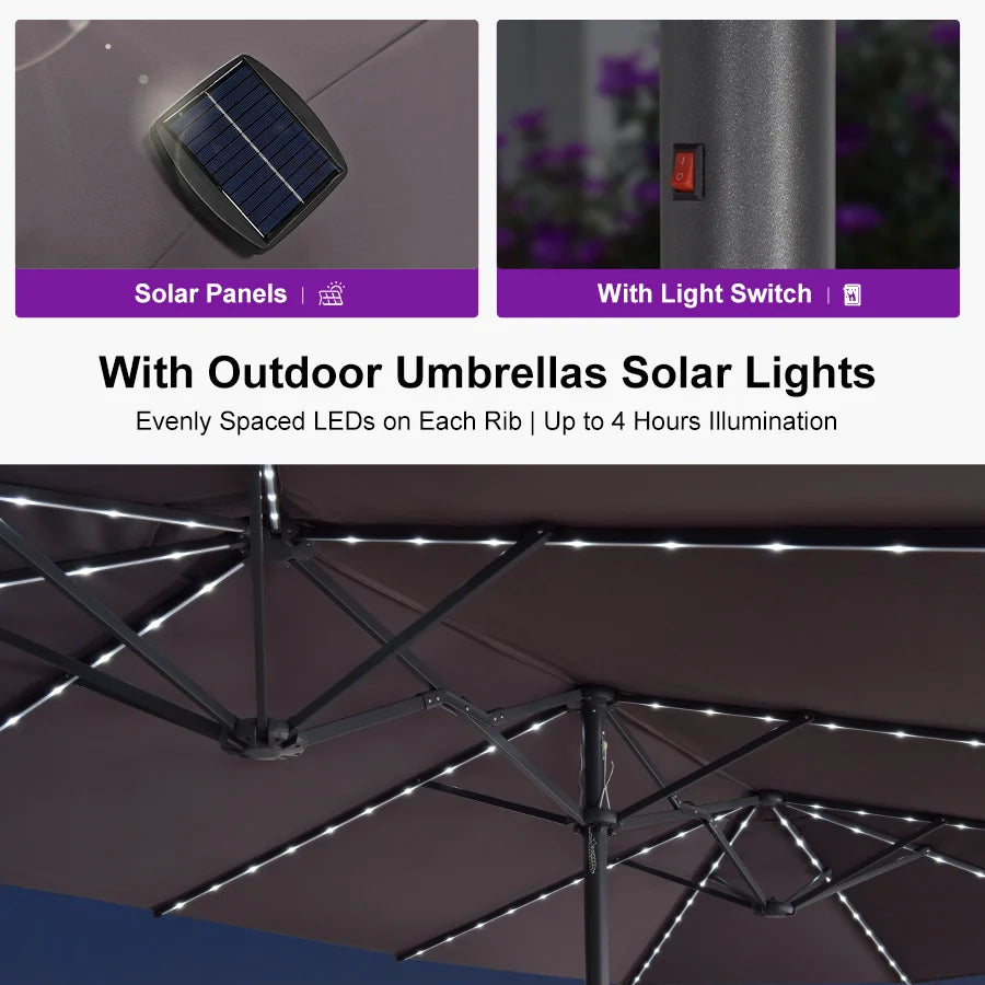 PURPLE LEAF Double-Sided Market Umbrella with Light Large Patio Umbrellas with Base