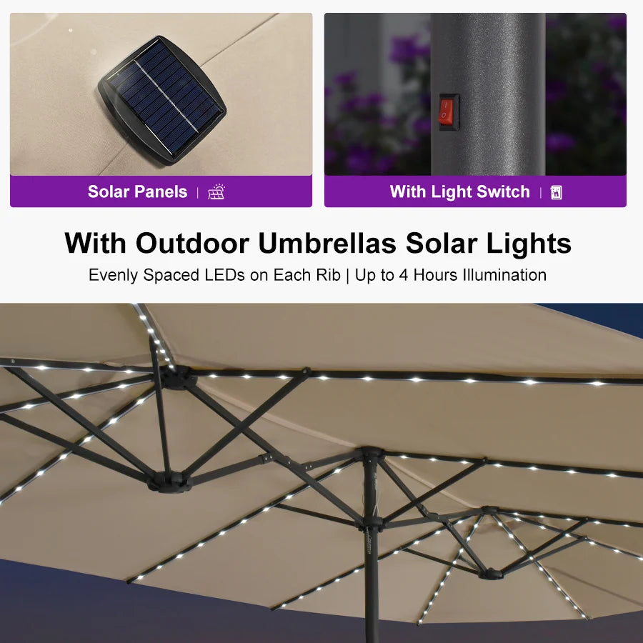 PURPLE LEAF Double-Sided Market Umbrella with Light Large Patio Umbrellas with Base