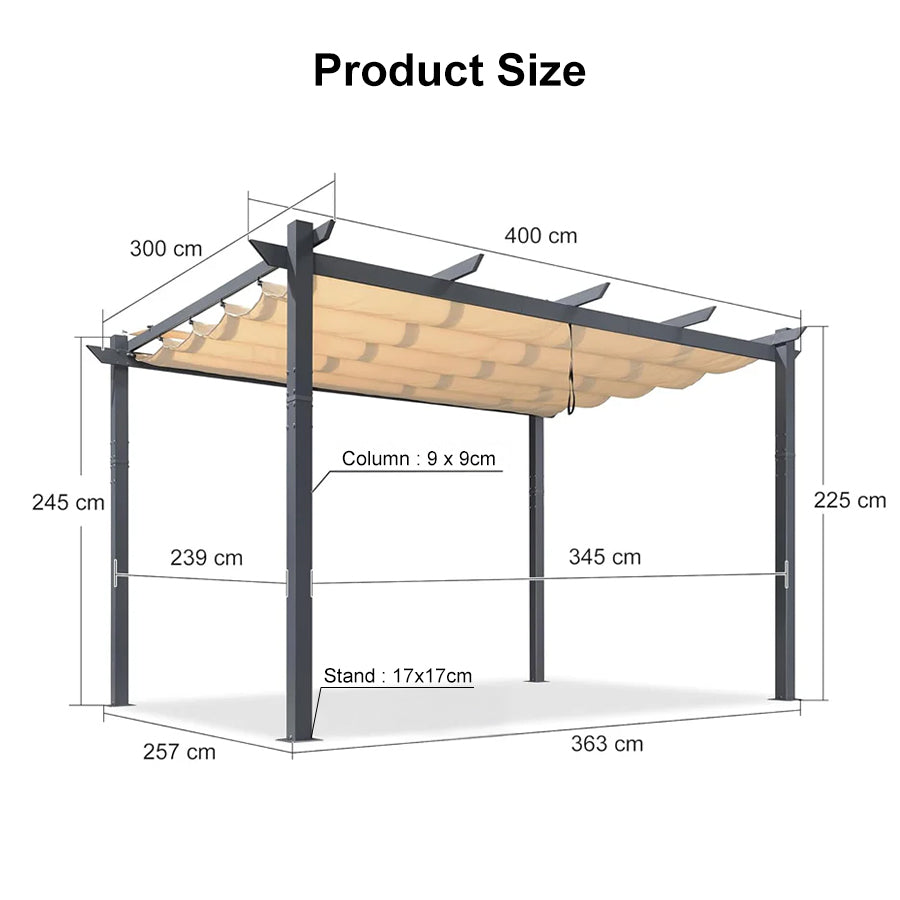 PURPLE LEAF Patio Retractable Pergola with Shade Canopy Modern Grill Gazebo Metal Shelter Pavilion for Porch Deck Garden Backyard Outdoor Pergola
