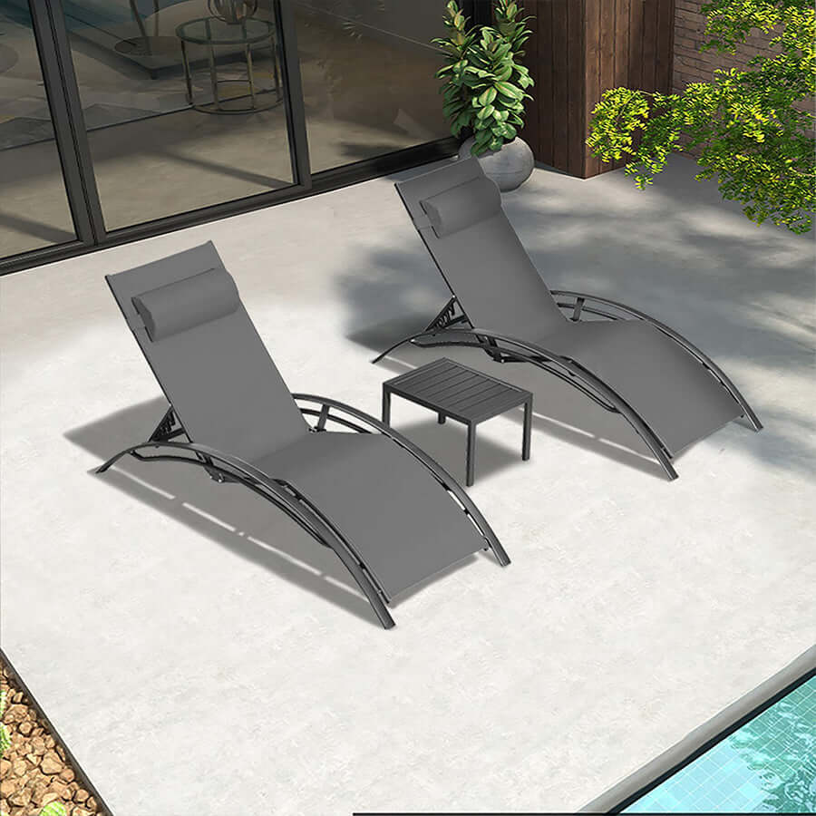 PURPLE LEAF Patio Chaise Lounge Set Outside Side Table Included for Beach Pool Sunbathing Lawn