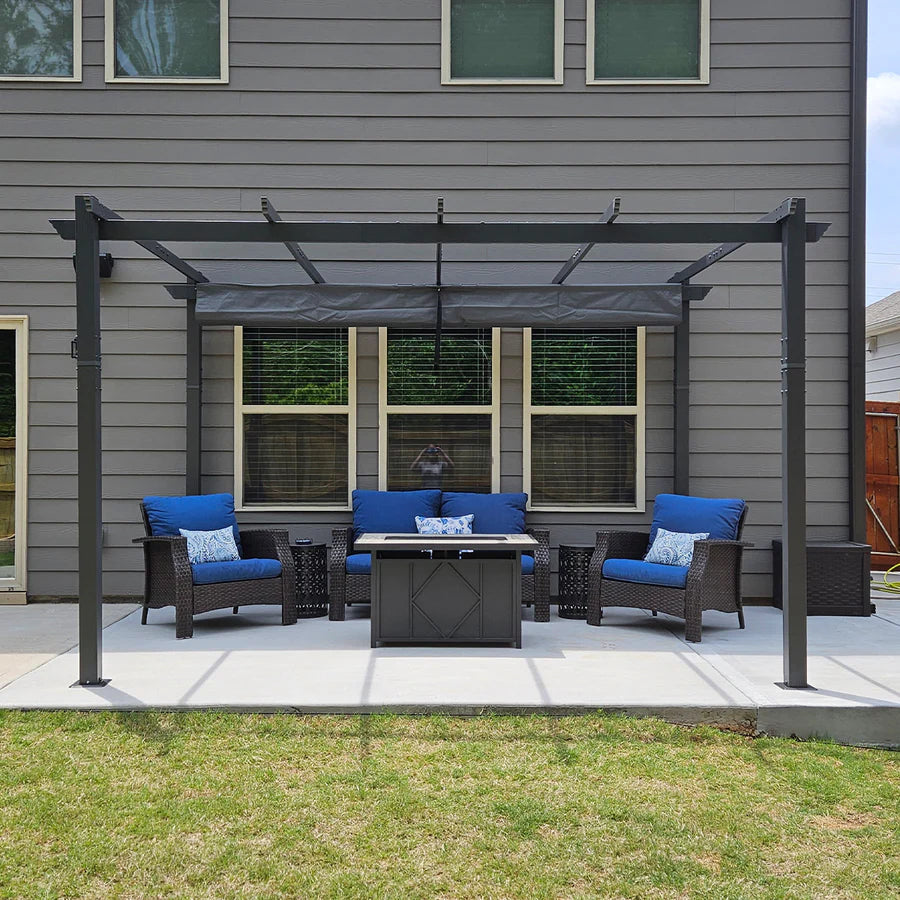 PURPLE LEAF 10 x 13 ft Outdoor Retractable Pergola with Sun Shade Canopy Patio Aluminum Pergola for Garden