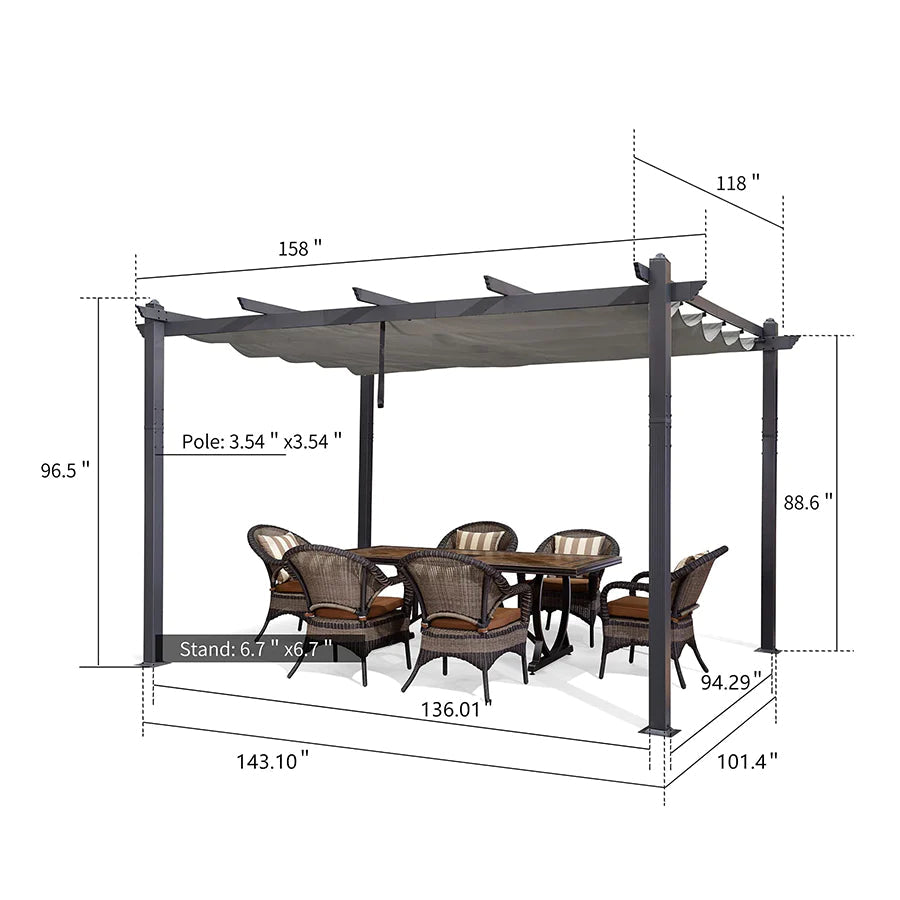 PURPLE LEAF 10 x 13 ft Outdoor Retractable Pergola with Sun Shade Canopy Patio Aluminum Pergola for Garden